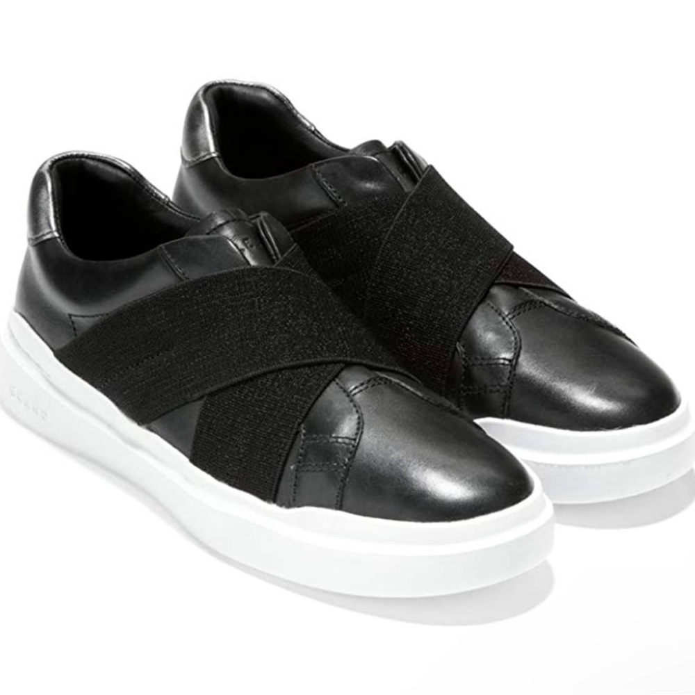 COLE HAAN GrandPro GP Rally Xstrap Slip-On Black Leather Gray Silver Sneaker 8B